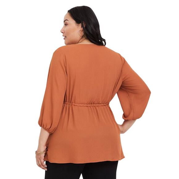TORRID | Plus Sz 1 | Dusty Orange Surplice Neck 3/4 Sleeve Tie Waist Long Blouse - Picture 2 of 12